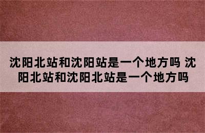 沈阳北站和沈阳站是一个地方吗 沈阳北站和沈阳北站是一个地方吗